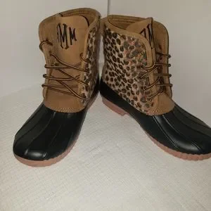 Marleylilly Shoes Monogrammed Leopard Print Duck Boots Ideal - Main Image